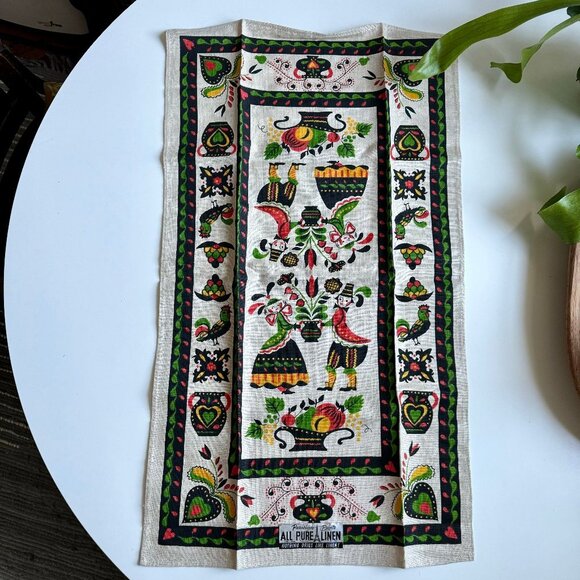 Vintage Linen Tea Towel Pennsylvania Dutch - Picture 1 of 3